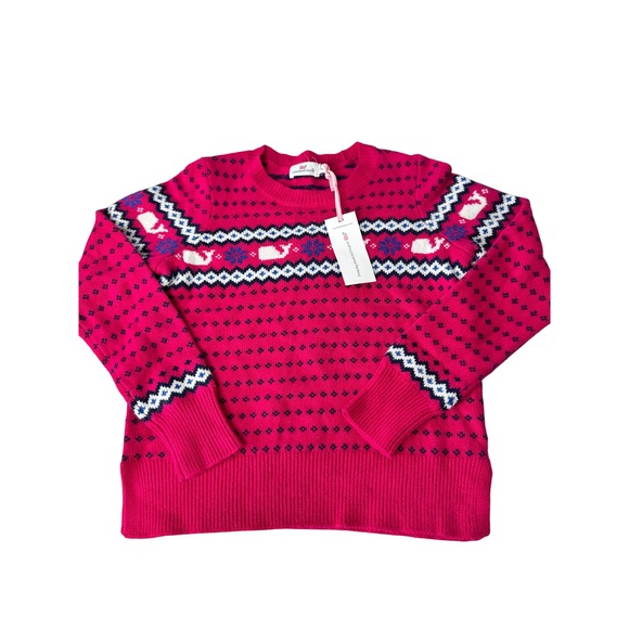 Vineyard Vines Other - Vineyard Vines Sweater Girls S 7-8 Pink Fair Isle Whale Lambswool Cashmere